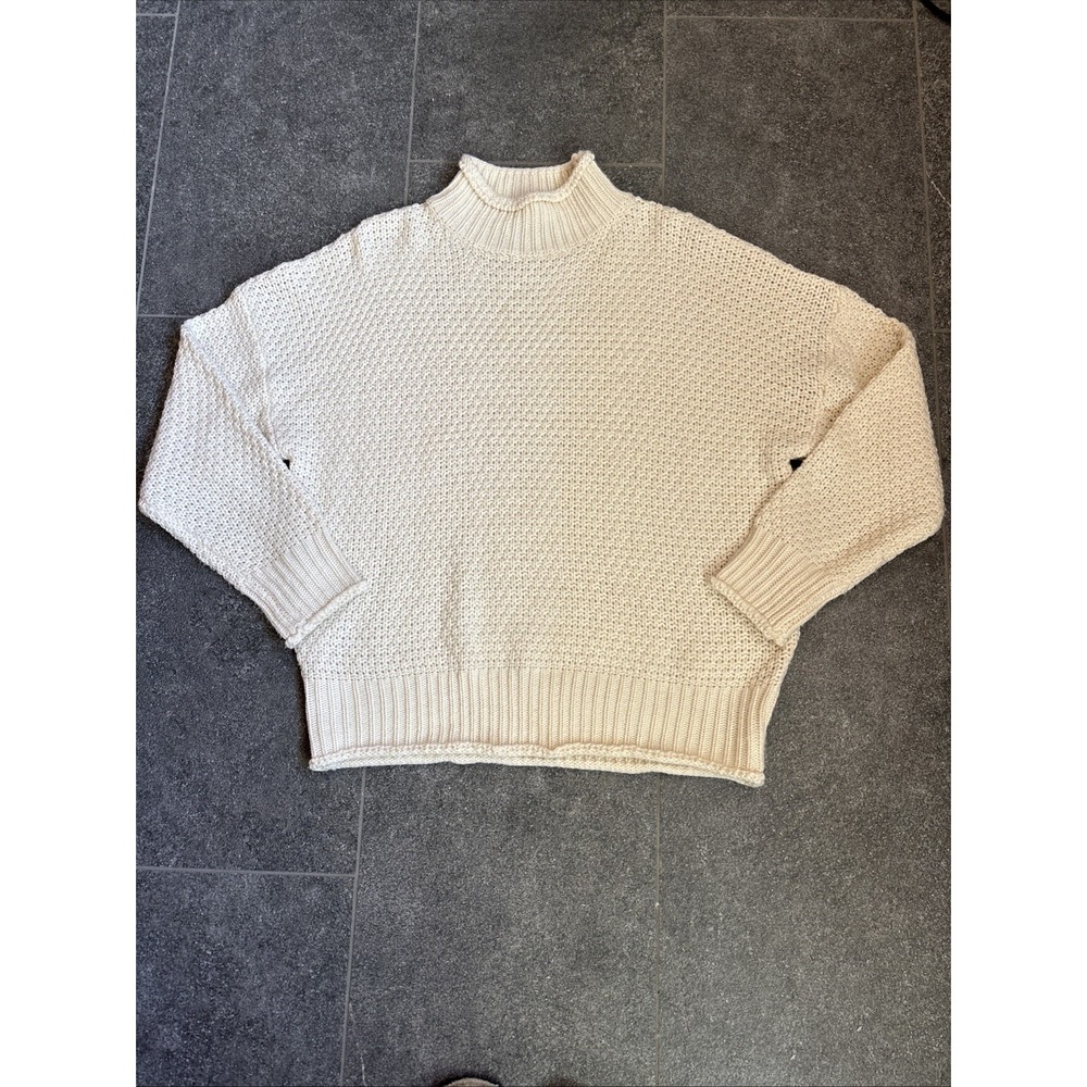 ZESICA Ivory Roll Neck & Hem Chunky Knit Oversized Sweater Women's M Fisherman